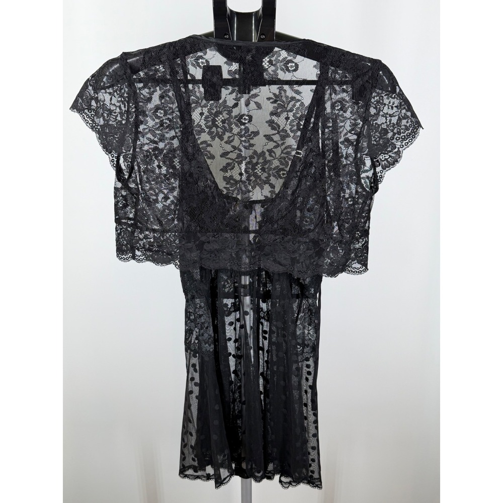 Seductivewear by Cinema Etoile Black Lace Babydoll & Cabernet Lace Bolero Set M - Picture 2 of 7